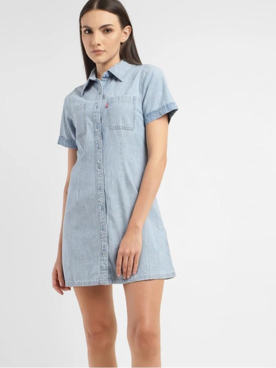 Levi's Dresses & Skirts - Levi's solid spread collar blue denim dress mini Size S #denim #western